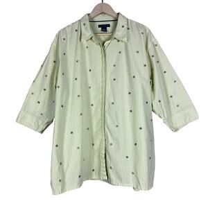 Mountain Lake Button Down Shirt Size 3X Pastel Yellow Floral Bow Embroidered